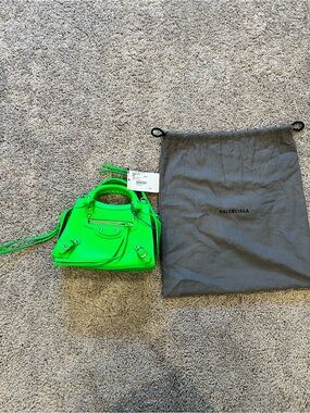 Balenciaga Neon Green nano City Bag with Silver Hardware